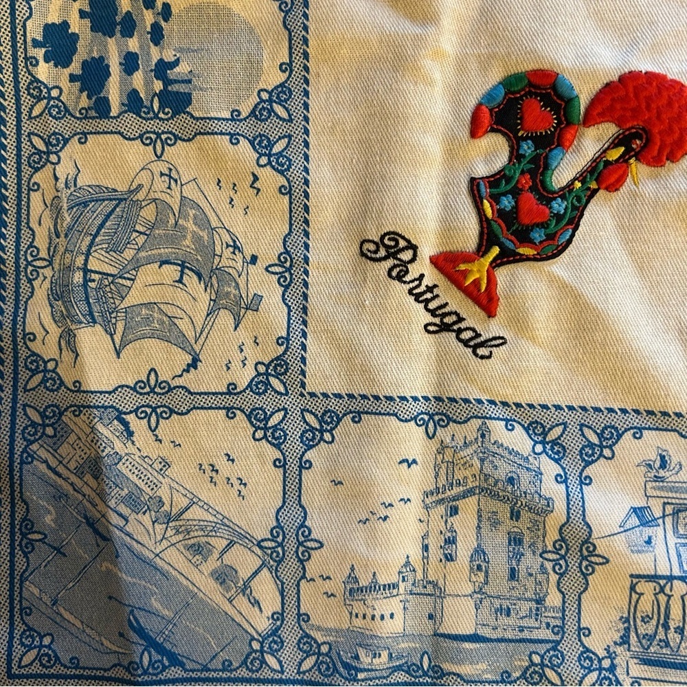 Portugal Tea Kitchen Towel Rooster Folk Art Colorful 27”x 28" Embroidered - Picture 6 of 10